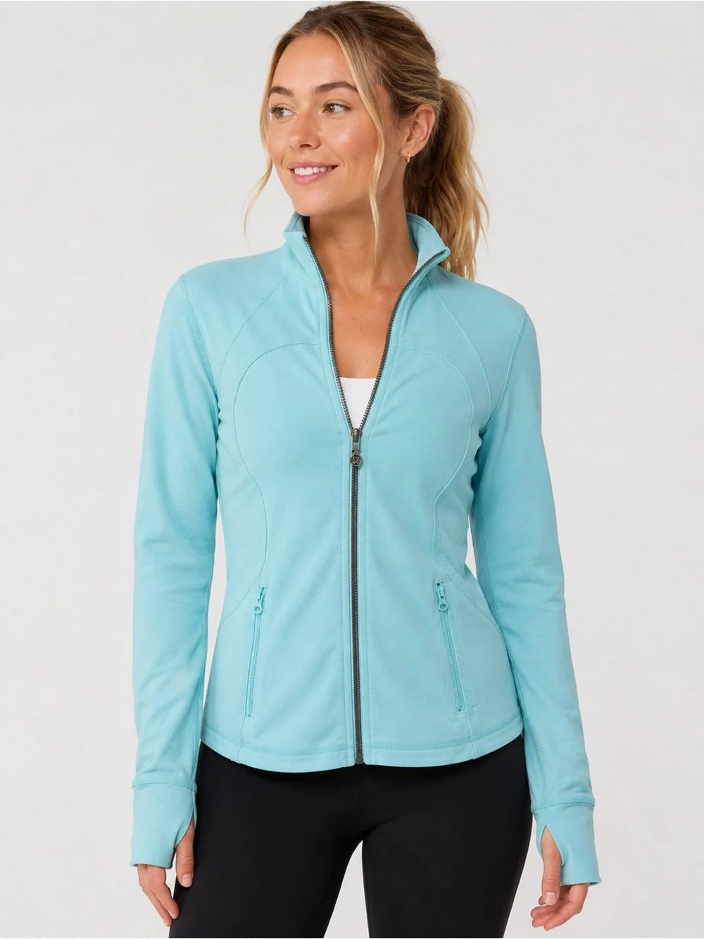 Lululemon Define Jacket Size 10 Aqua Blue Full Zip Thumbholes